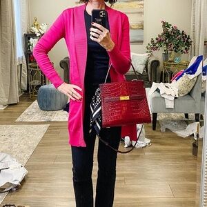 Hot pink duster cardigan.
